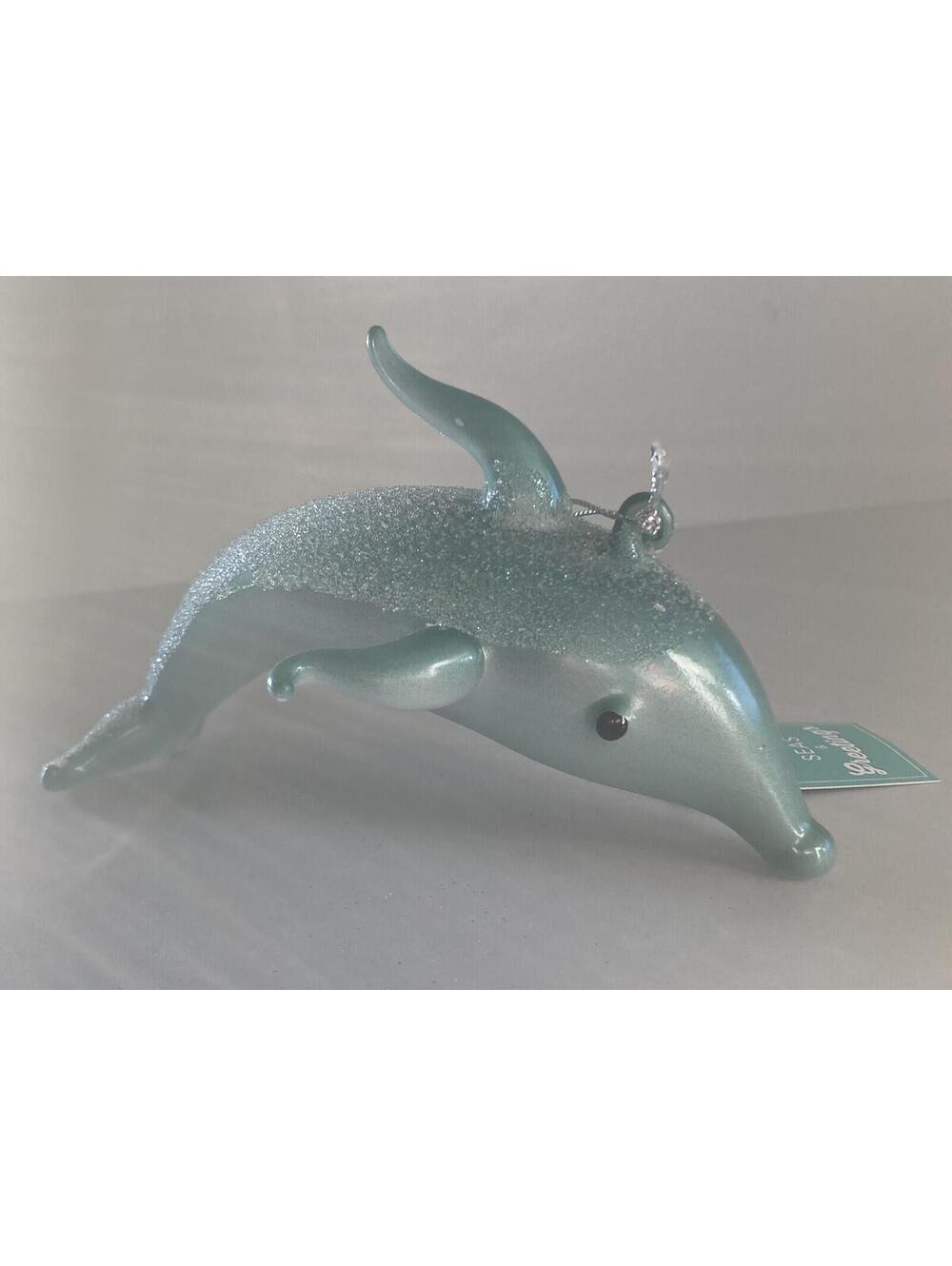 St. Nicholas Square Glass Blown Seas & Greetings Dolphin Christmas Ornament 6" L